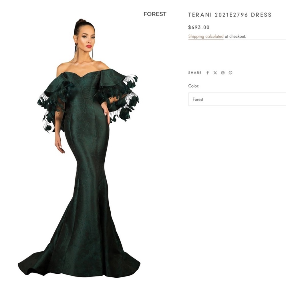 Terani Couture 2021E2796 evening dress. Green “ Forest “